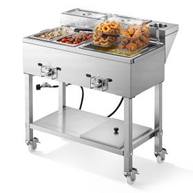 VEVOR Outdoor Propane Deep Fryer, 2 Burners (11,600 BTU Each), Commercial Fryer with Two 1/3 Size Food Warming Pans