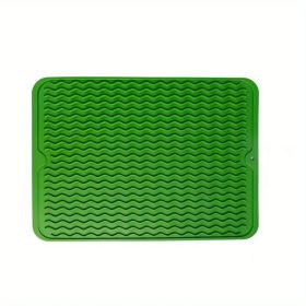 1pc Silicone Dish Drying Mat For Multiple Usage; Anti-slip Soft Silicone Coaster With Water Collector Heat-resistant Square Table Placemat For Ho (Color: Green)