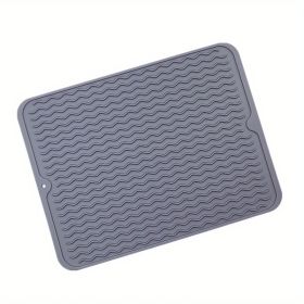 1pc Silicone Dish Drying Mat For Multiple Usage; Anti-slip Soft Silicone Coaster With Water Collector Heat-resistant Square Table Placemat For Ho (Color: Dark Grey)