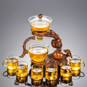 1 Set Lazy Tea Set; Magnetic Water Diversion Rotating Cover Bowl; Tea Maker; Automatic Glass Teapot; Tea Canister; Tea Cups; Tea Pet; Tea Tray; C (Items: Tea Set + 6 Cups)